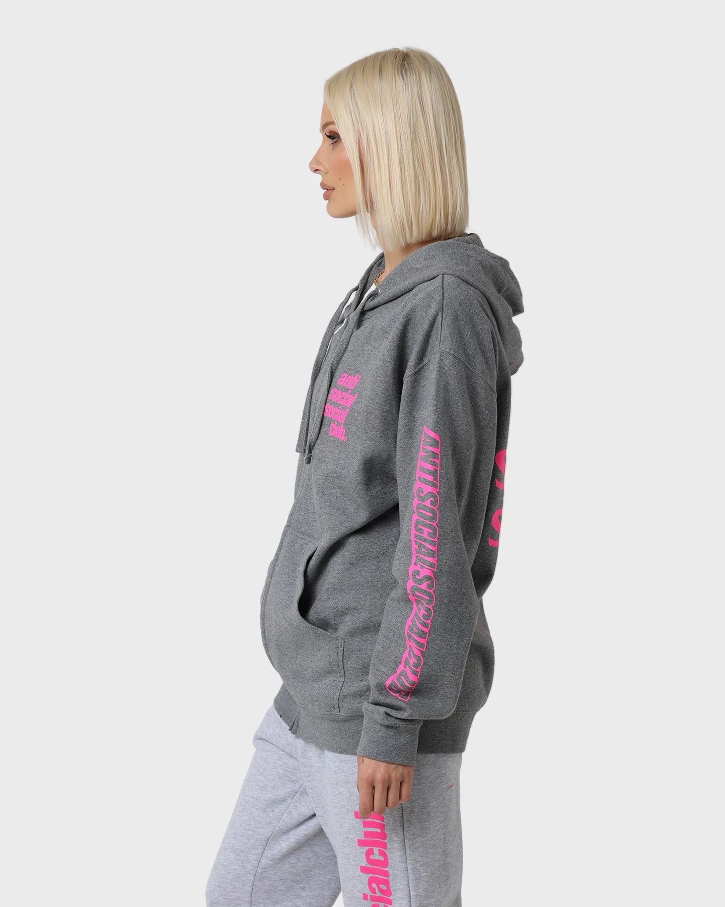 Anti Social Social Club Split Zip Hoodie Grey