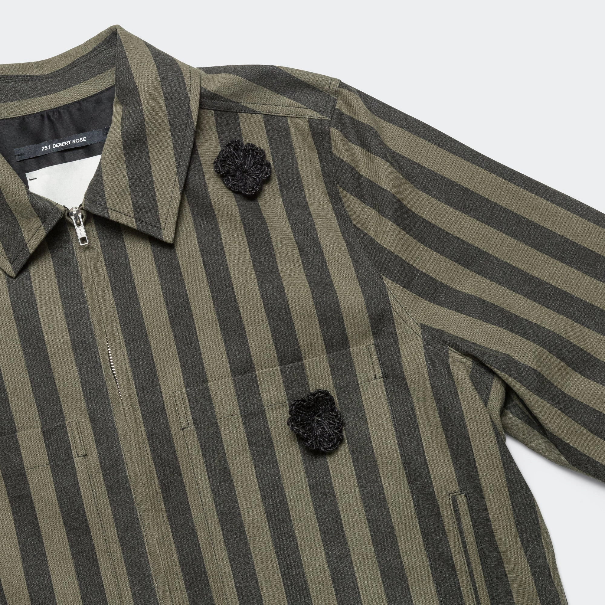 Daisy Crop Patch Pocket Jacket - Black/Green Wide Canvas Stripe