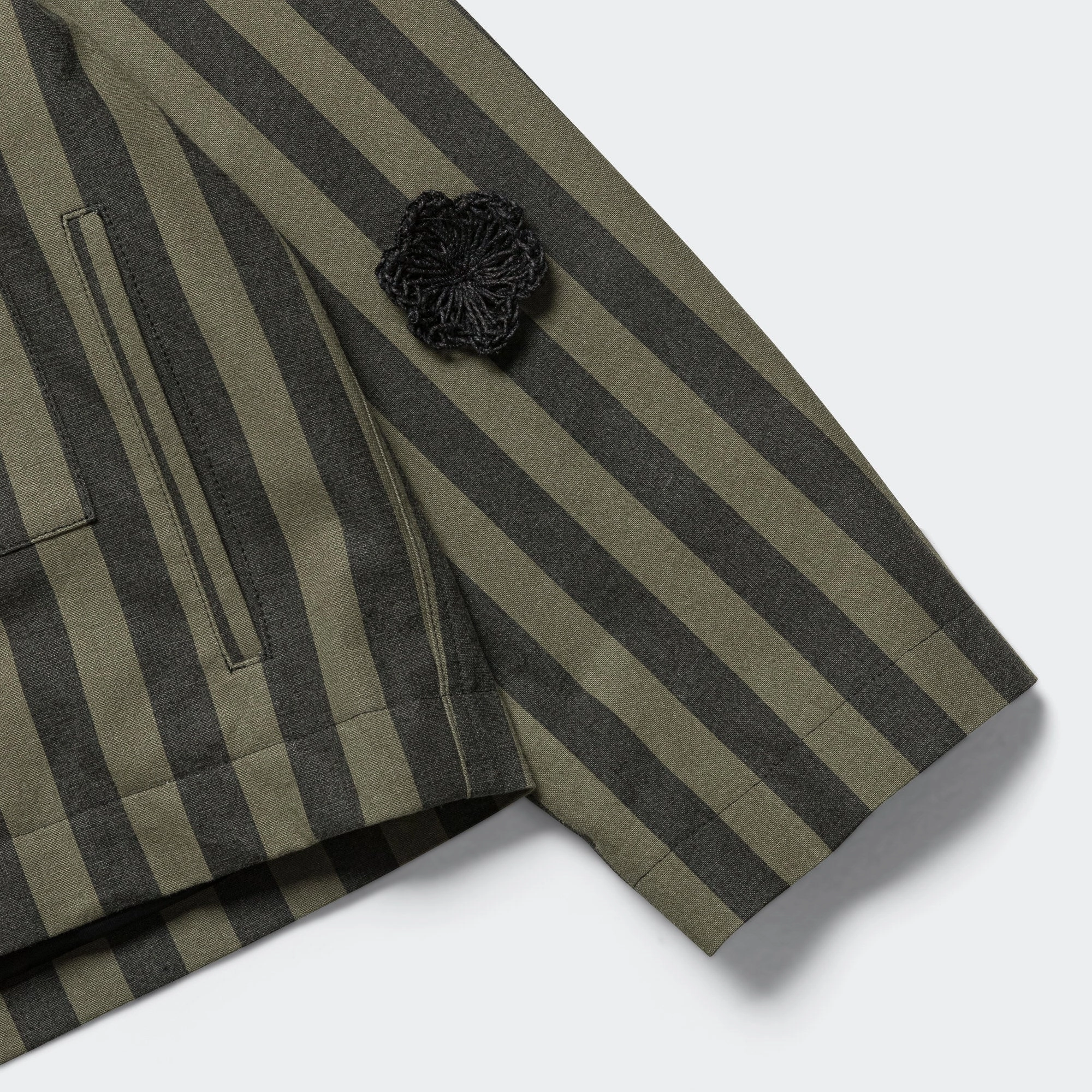 Daisy Crop Patch Pocket Jacket - Black/Green Wide Canvas Stripe