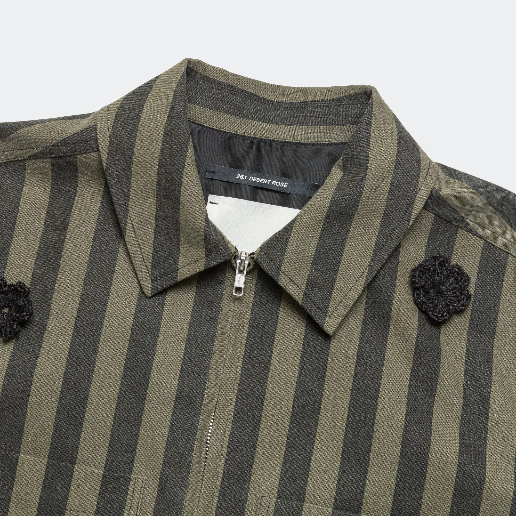 Daisy Crop Patch Pocket Jacket - Black/Green Wide Canvas Stripe