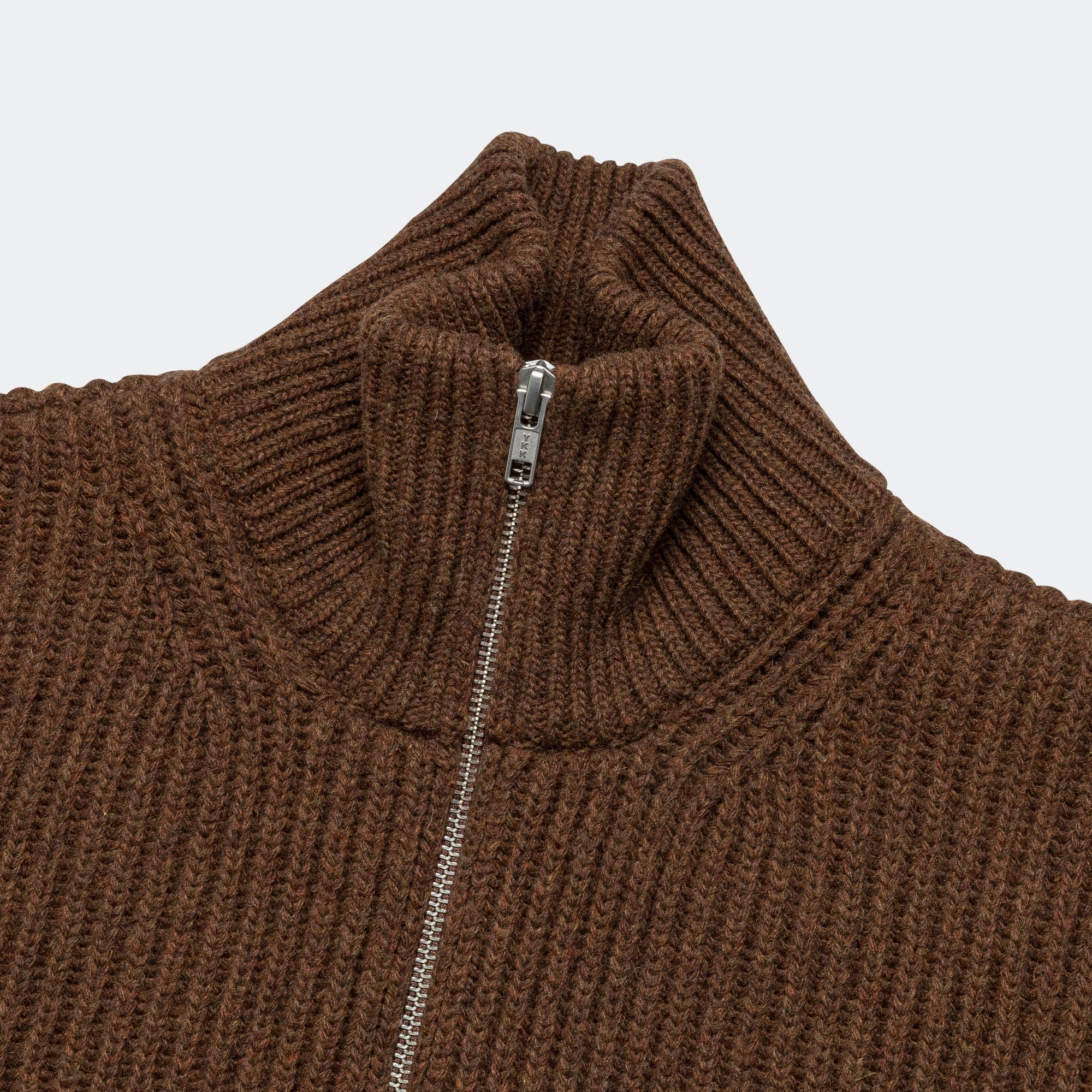 Distressed Zip-Up Knit - Beige Melange