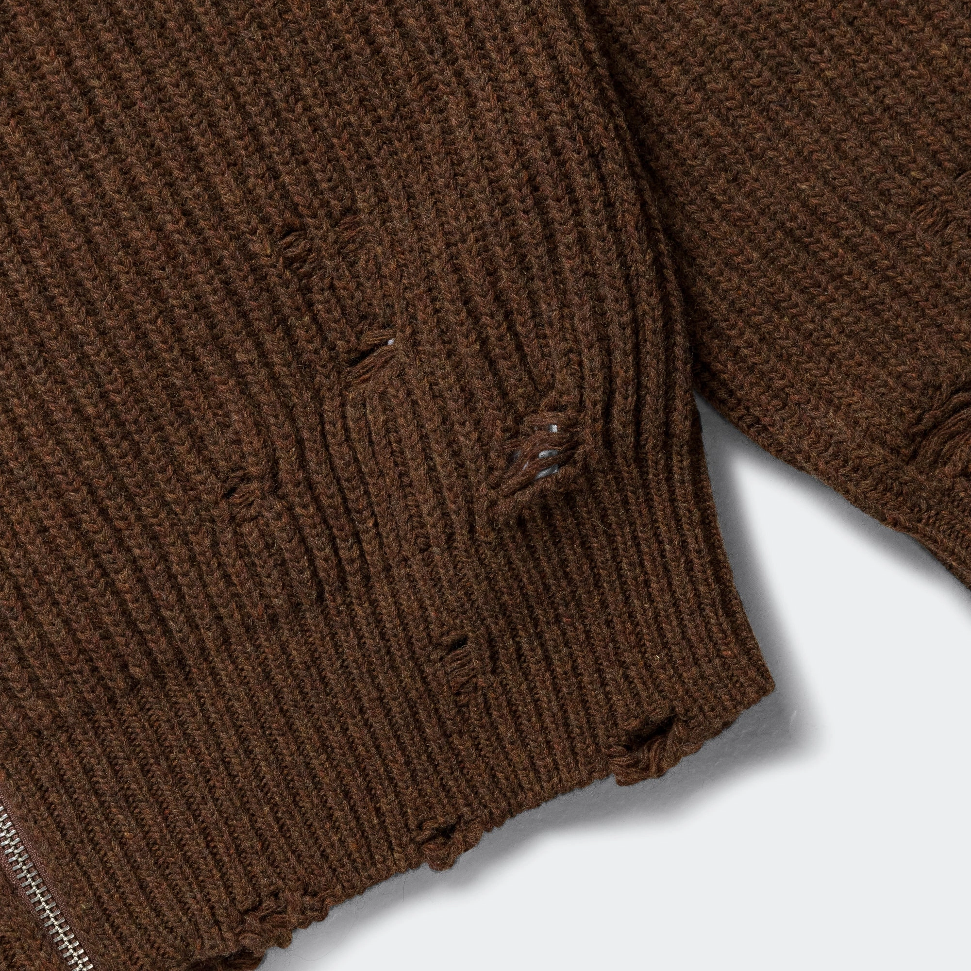 Distressed Zip-Up Knit - Beige Melange