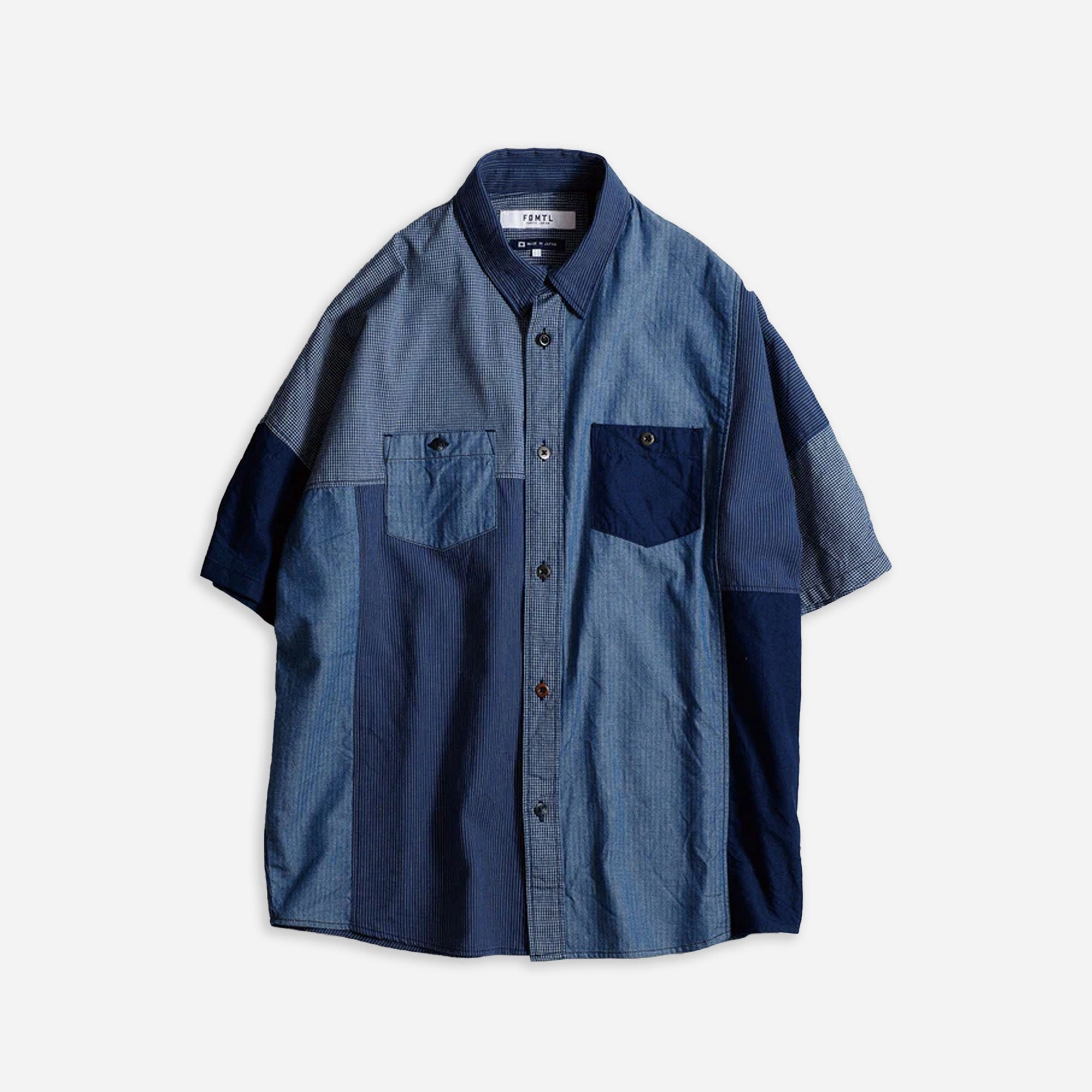 FDMTL | PATCHWORK S/S SHIRT RINSE  { INDIGO
