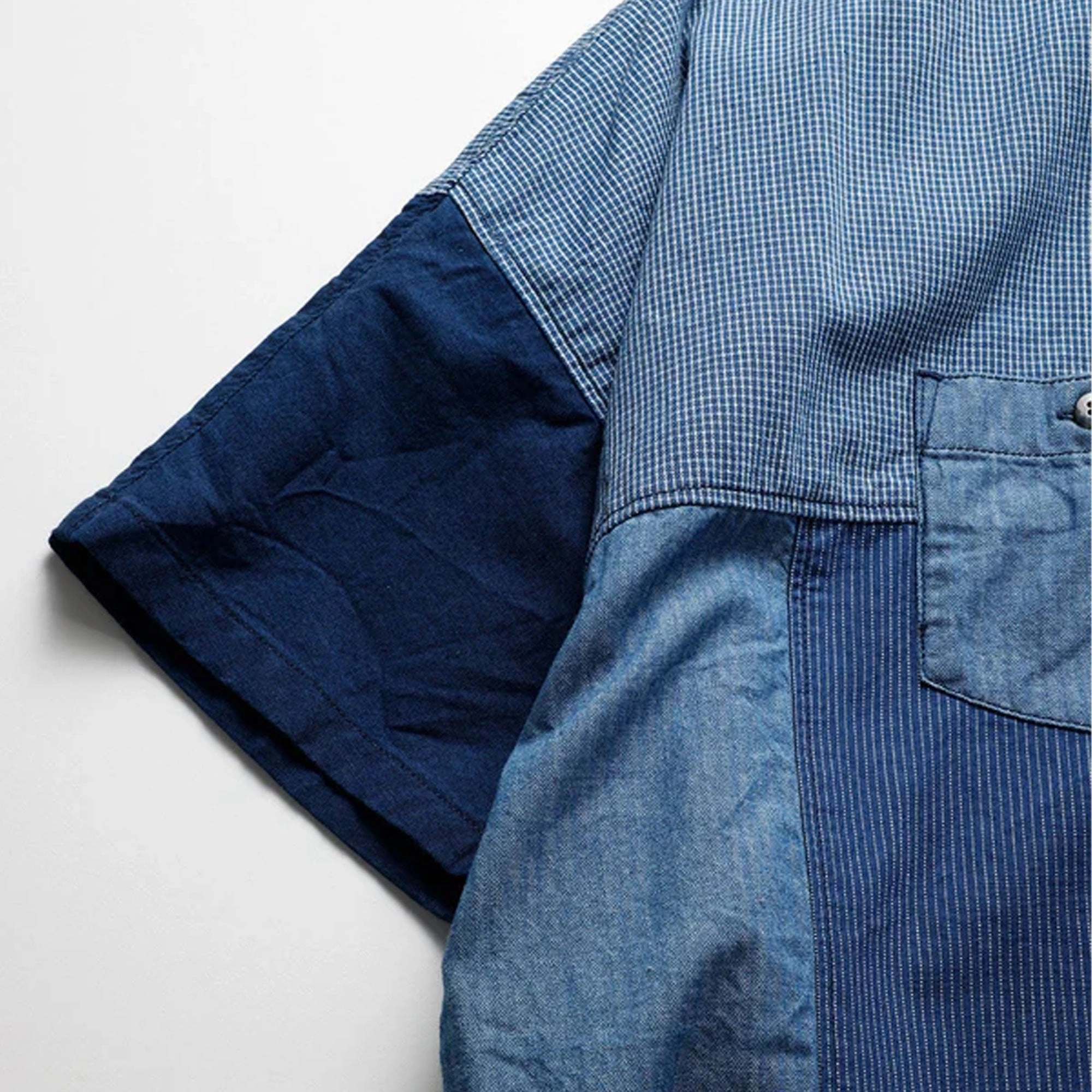FDMTL | PATCHWORK S/S SHIRT RINSE  { INDIGO