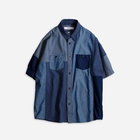 FDMTL | PATCHWORK S/S SHIRT RINSE  { INDIGO
