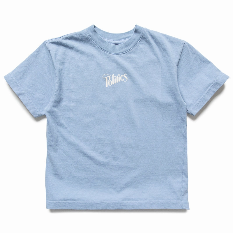 Kids Politics Script Tee - Clear Blue