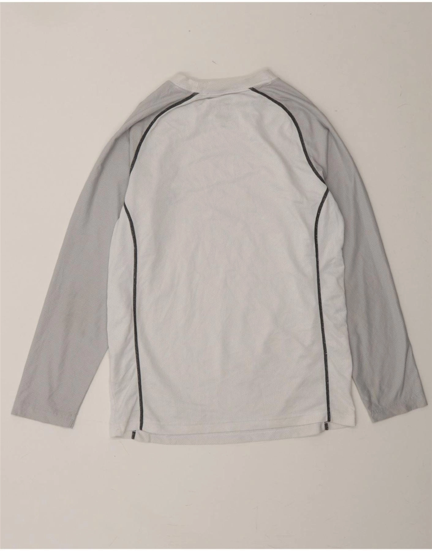 NIKE Boys Dri Fit Top Long Sleeve 12-13 Years Large White Colourblock