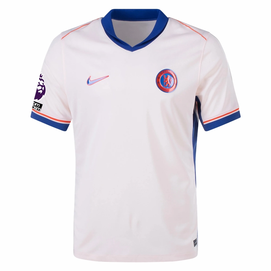 Nike Chelsea Moises Caicedo Away Jersey w/ EPL   No Room For Racism Patches 24/25 (Guava Ice/Rush Blue)