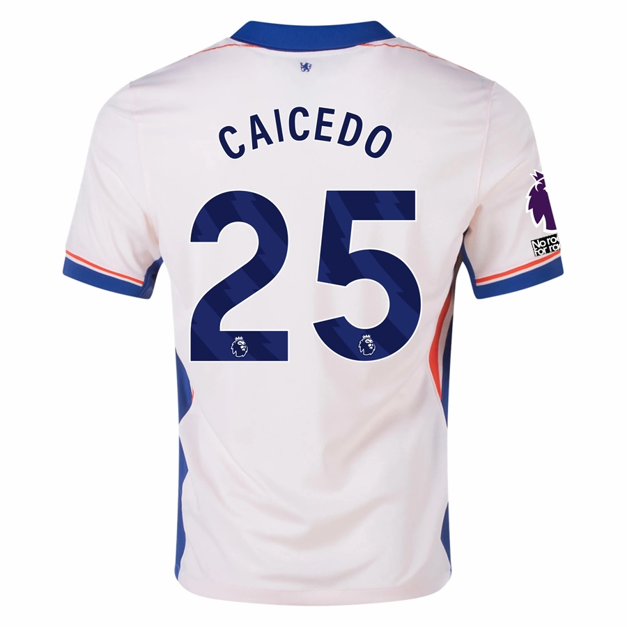 Nike Chelsea Moises Caicedo Away Jersey w/ EPL   No Room For Racism Patches 24/25 (Guava Ice/Rush Blue)