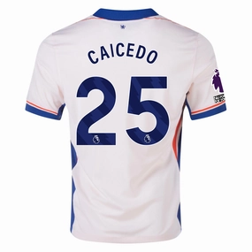 Nike Chelsea Moises Caicedo Away Jersey w/ EPL   No Room For Racism Patches 24/25 (Guava Ice/Rush Blue)