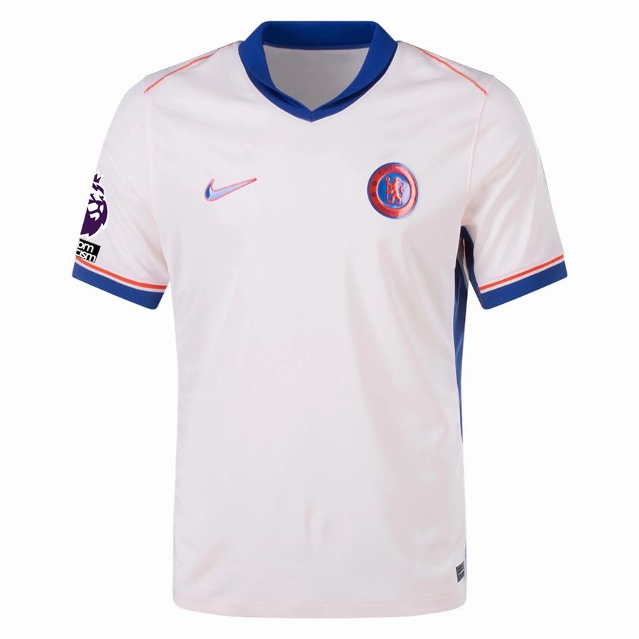 Nike Chelsea Noni Madueke Away Jersey w/ EPL   No Room For Racism Patches 24/25 (Guava Ice/Rush Blue)