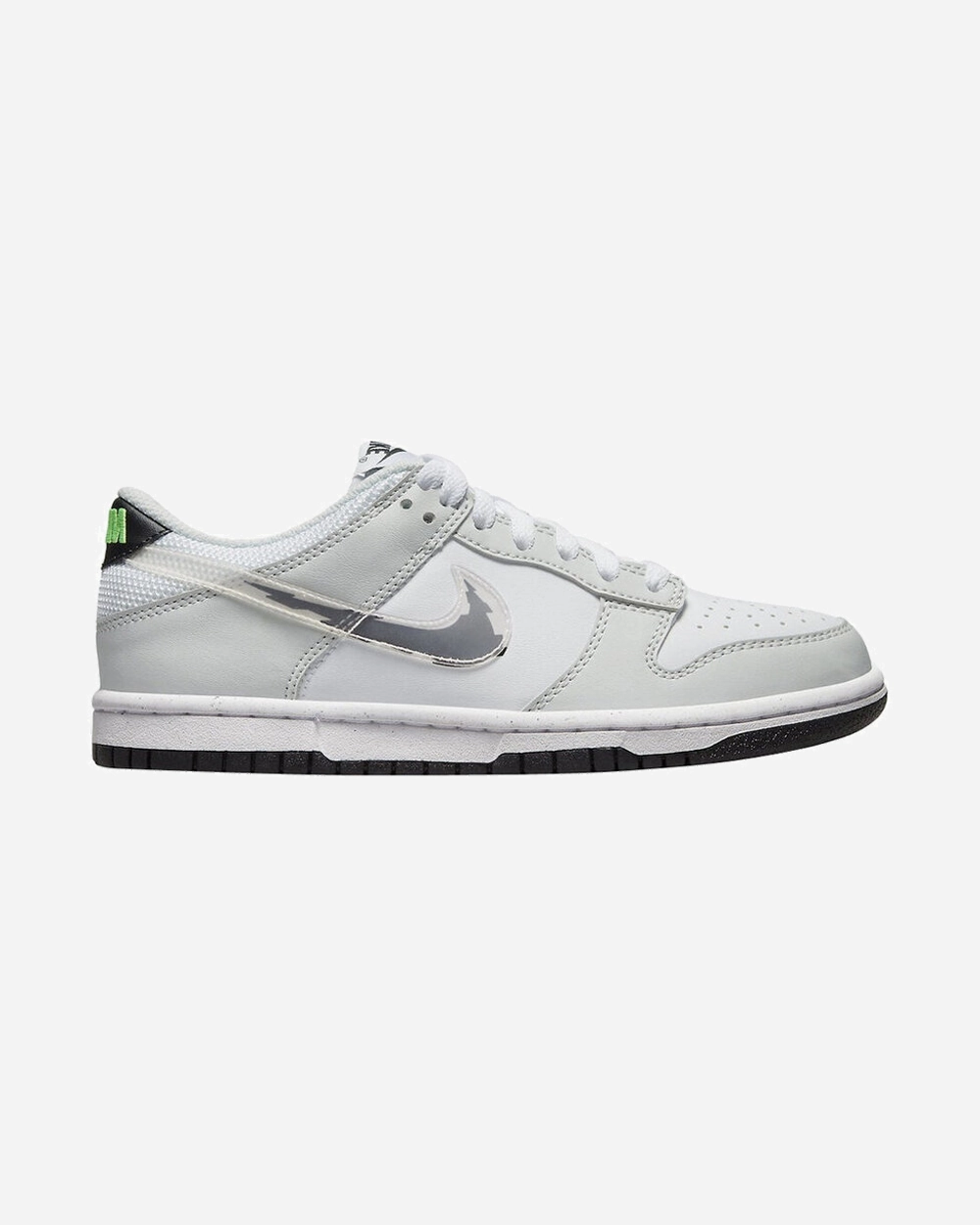 NIKE DUNK LOW GS NEXT NATURE WHITE GREY GLITCH SWOOSH