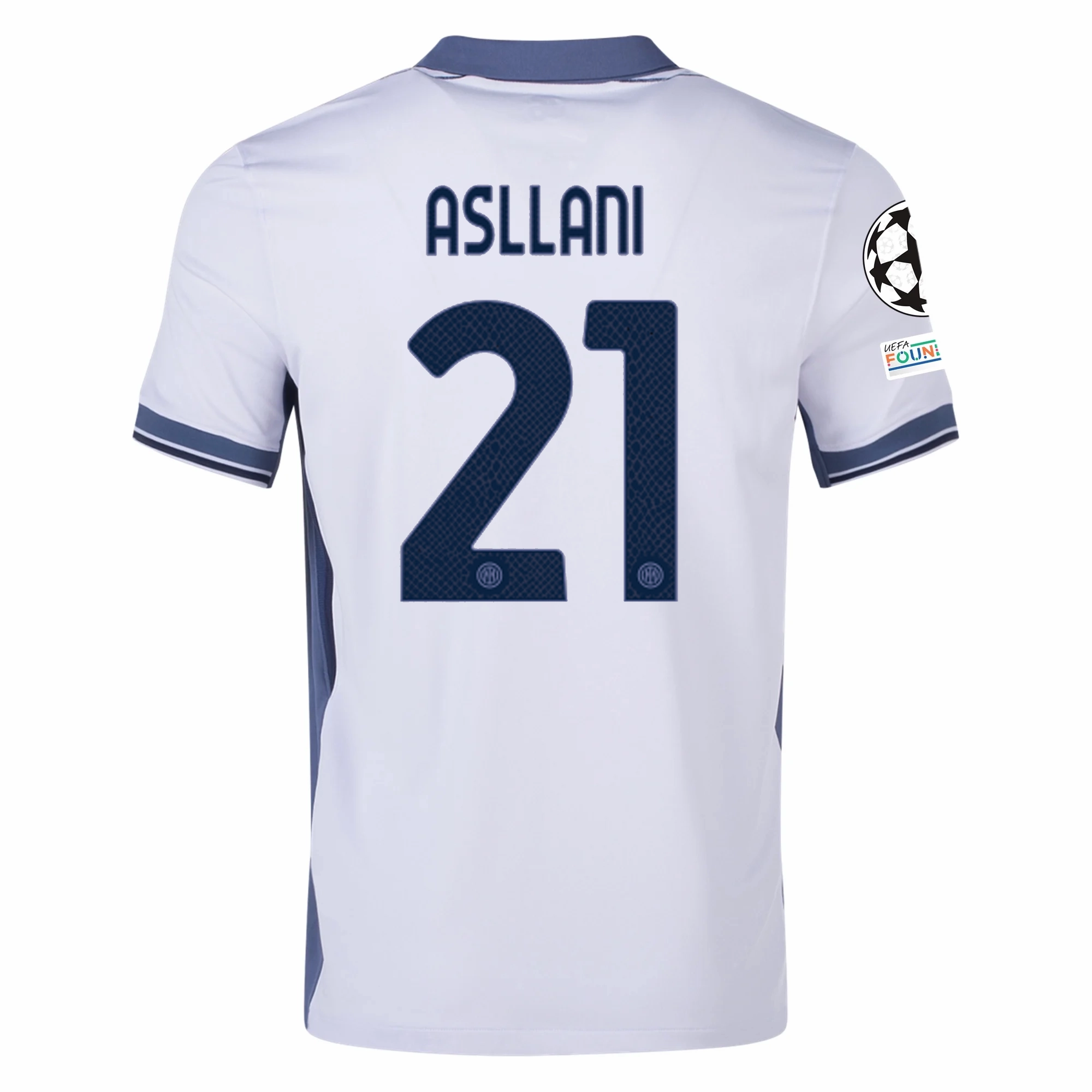 Nike Inter Milan Kristjan Asllani Away Jersey w/ Champions League   Scudetto Patch 24/25 (Summit White/Iris Whisper)