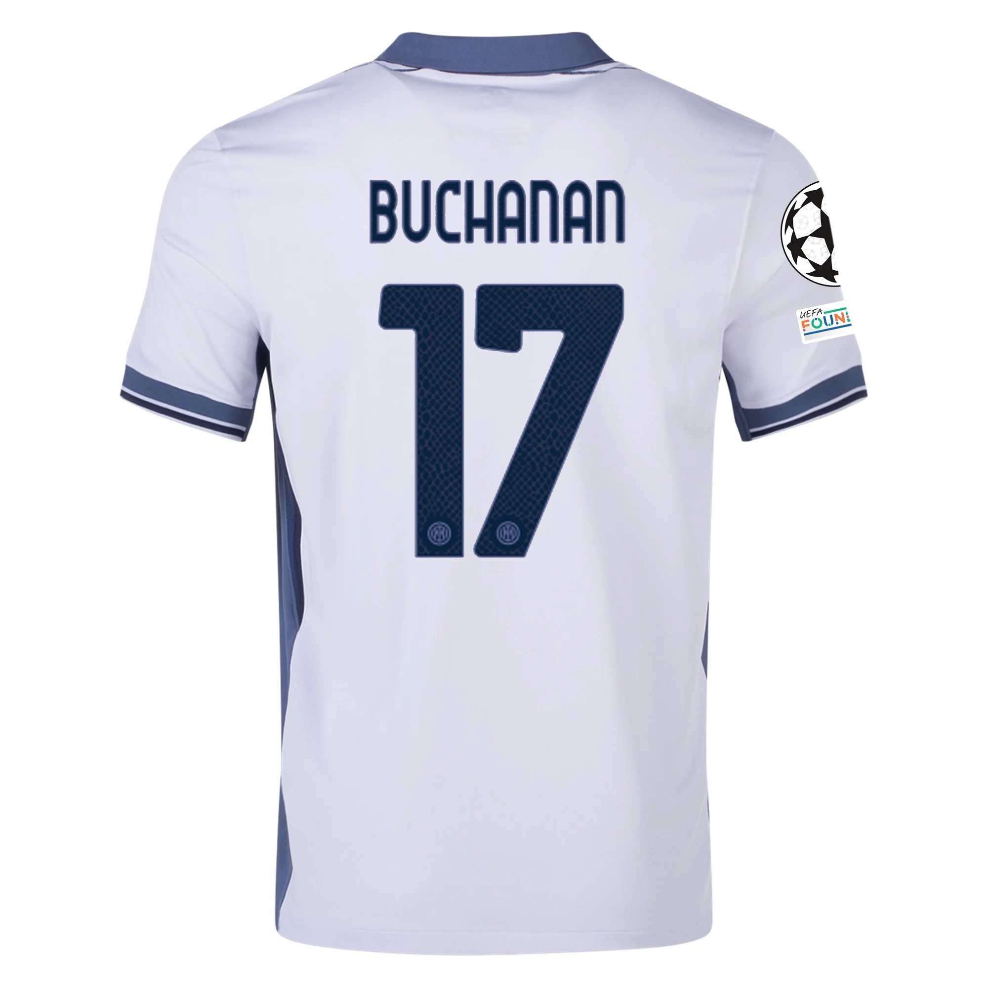 Nike Inter Milan Tajon Buchanan Away Jersey w/ Champions League   Scudetto Patch 24/25 (Summit White/Iris Whisper)
