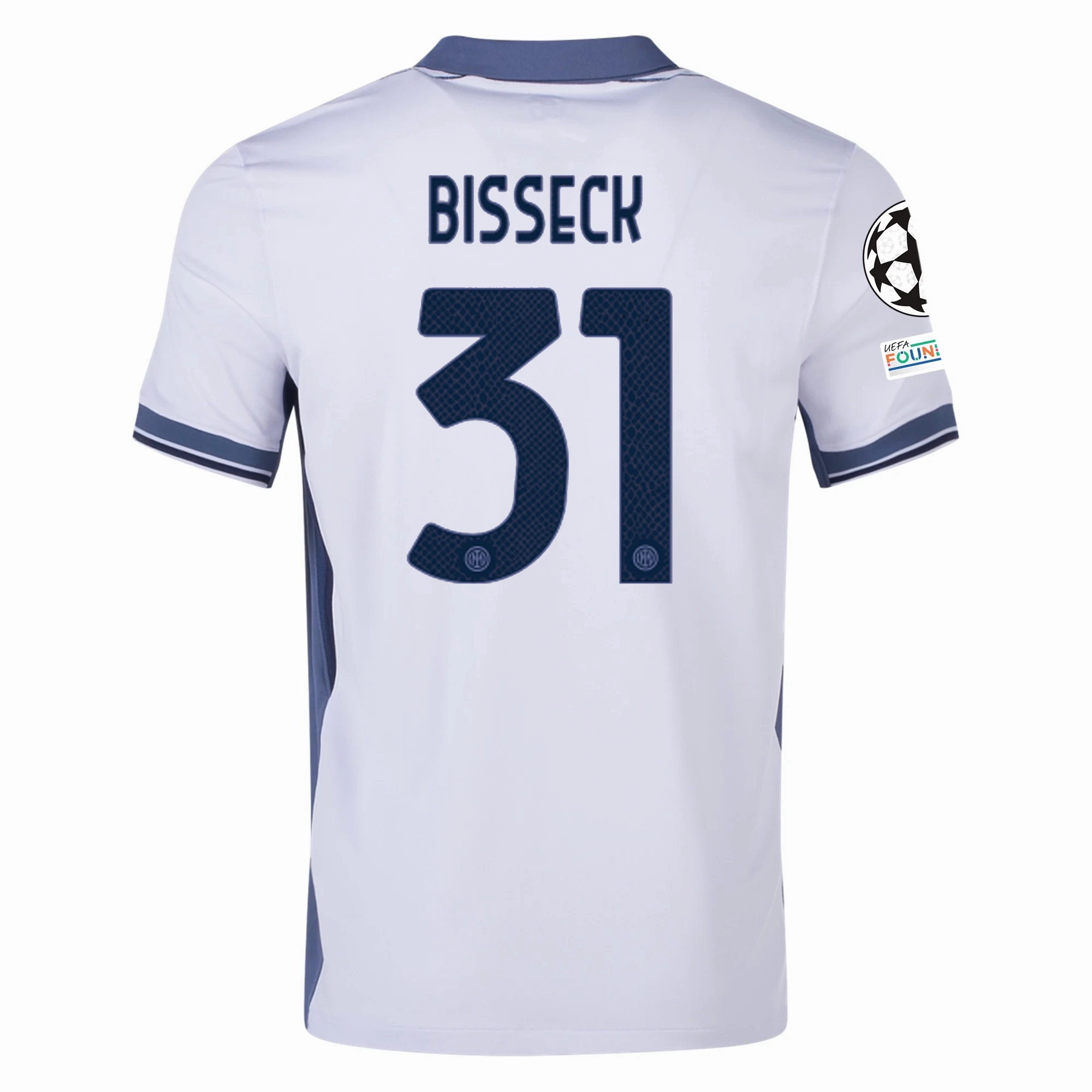 Nike Inter Milan Yann Aurel Bisseck Away Jersey w/ Champions League   Scudetto Patch 24/25 (Summit White/Iris Whisper)