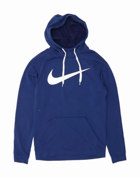 NIKE Mens Dri Fit Graphic Hoodie Jumper Small Blue Polyester