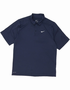 NIKE Mens Dri Fit Polo Shirt Large Navy Blue Polyester