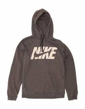 NIKE Mens Graphic Hoodie Jumper Small Grey Cotton