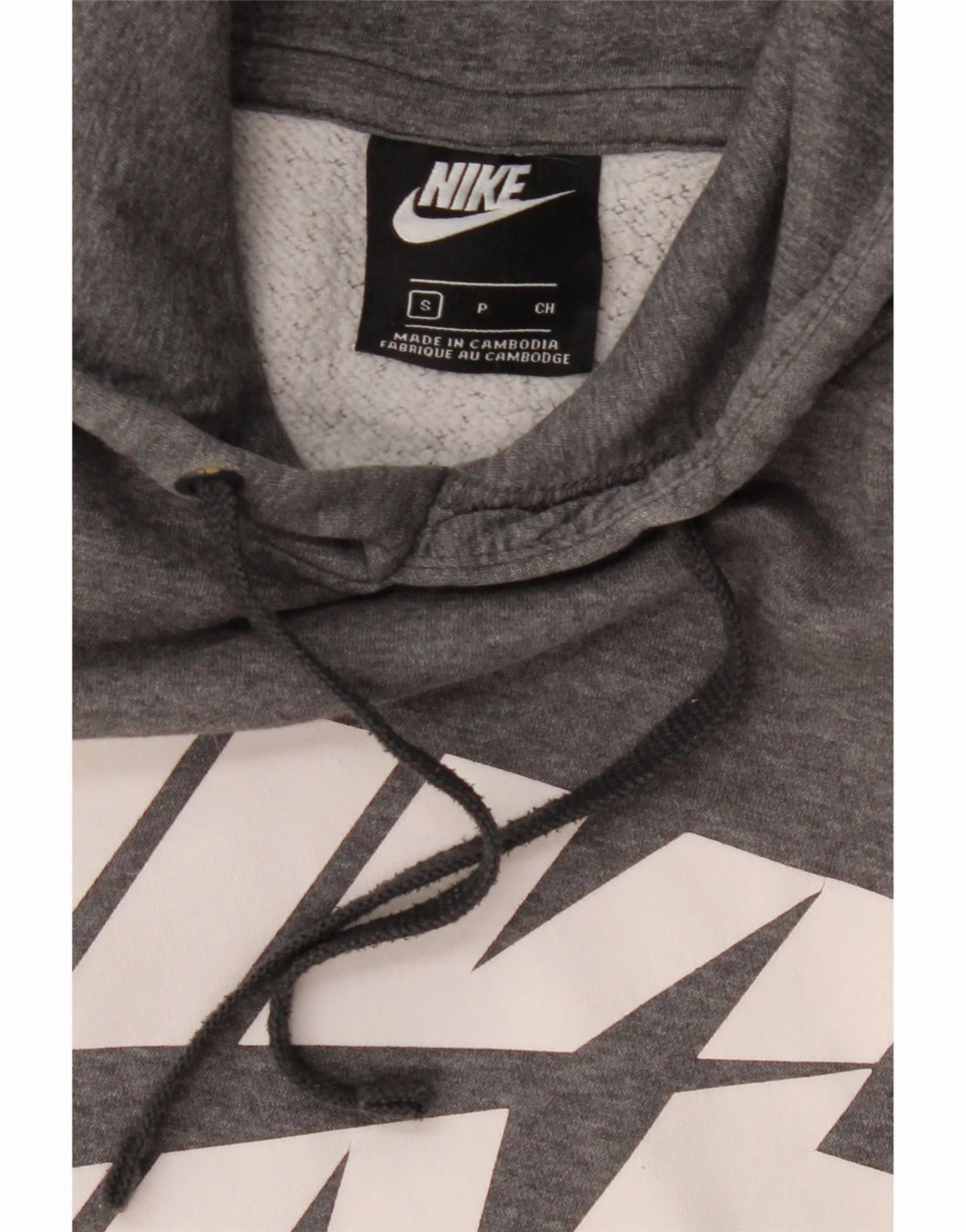 NIKE Mens Graphic Hoodie Jumper Small Grey Cotton