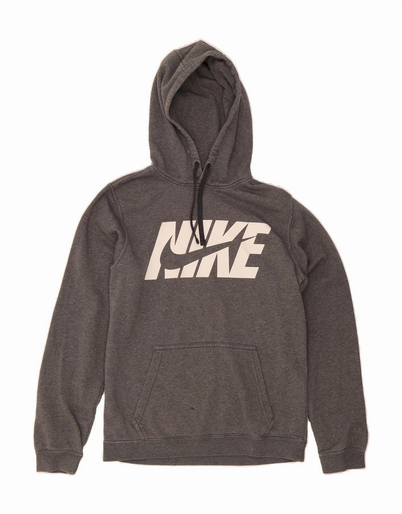 NIKE Mens Graphic Hoodie Jumper Small Grey Cotton