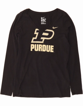 NIKE Womens Athletic Cut Graphic Top Long Sleeve UK 14 Large Black Cotton
