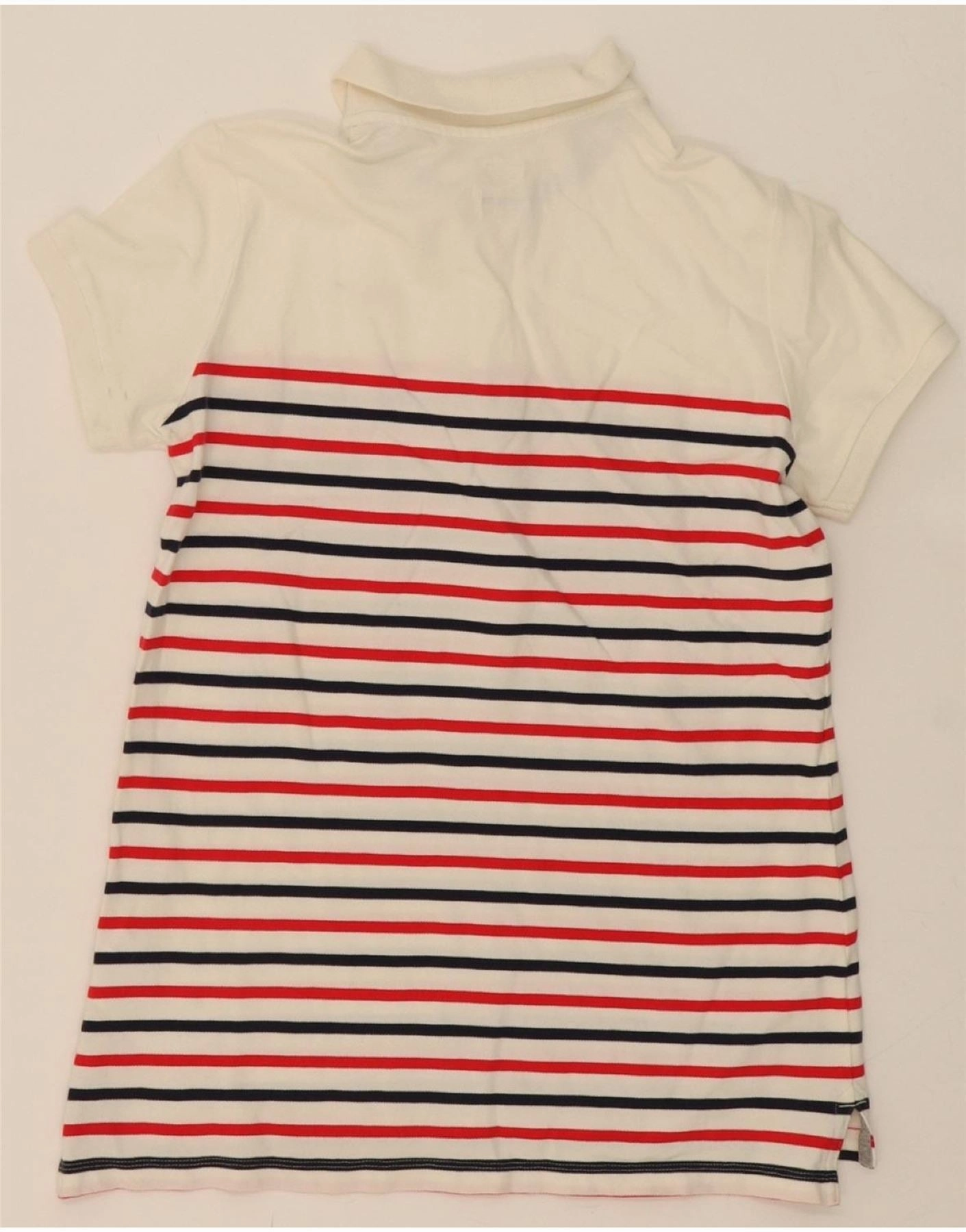 NIKE Womens Polo Shirt UK 14 Large White Striped Cotton