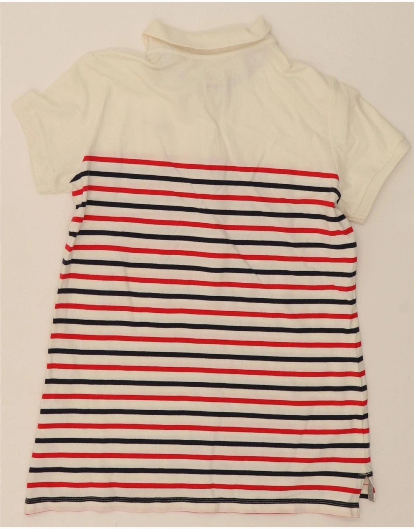NIKE Womens Polo Shirt UK 14 Large White Striped Cotton