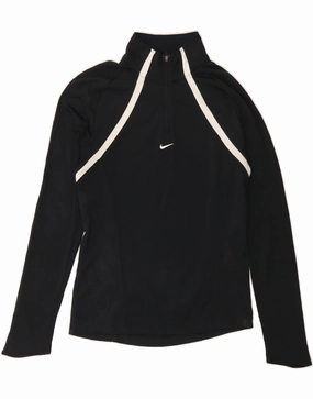 NIKE Womens Zip Neck Pullover Tracksuit Top UK 8/10 Small Black Polyester