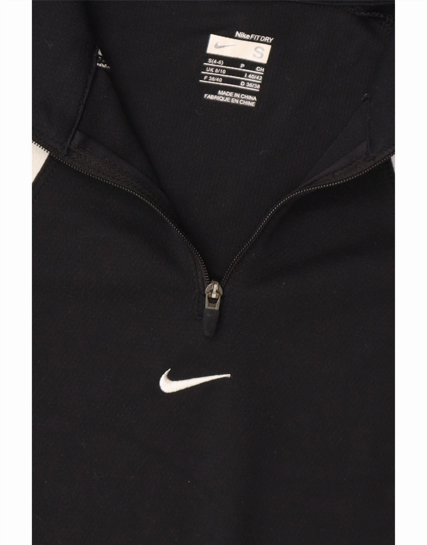 NIKE Womens Zip Neck Pullover Tracksuit Top UK 8/10 Small Black Polyester