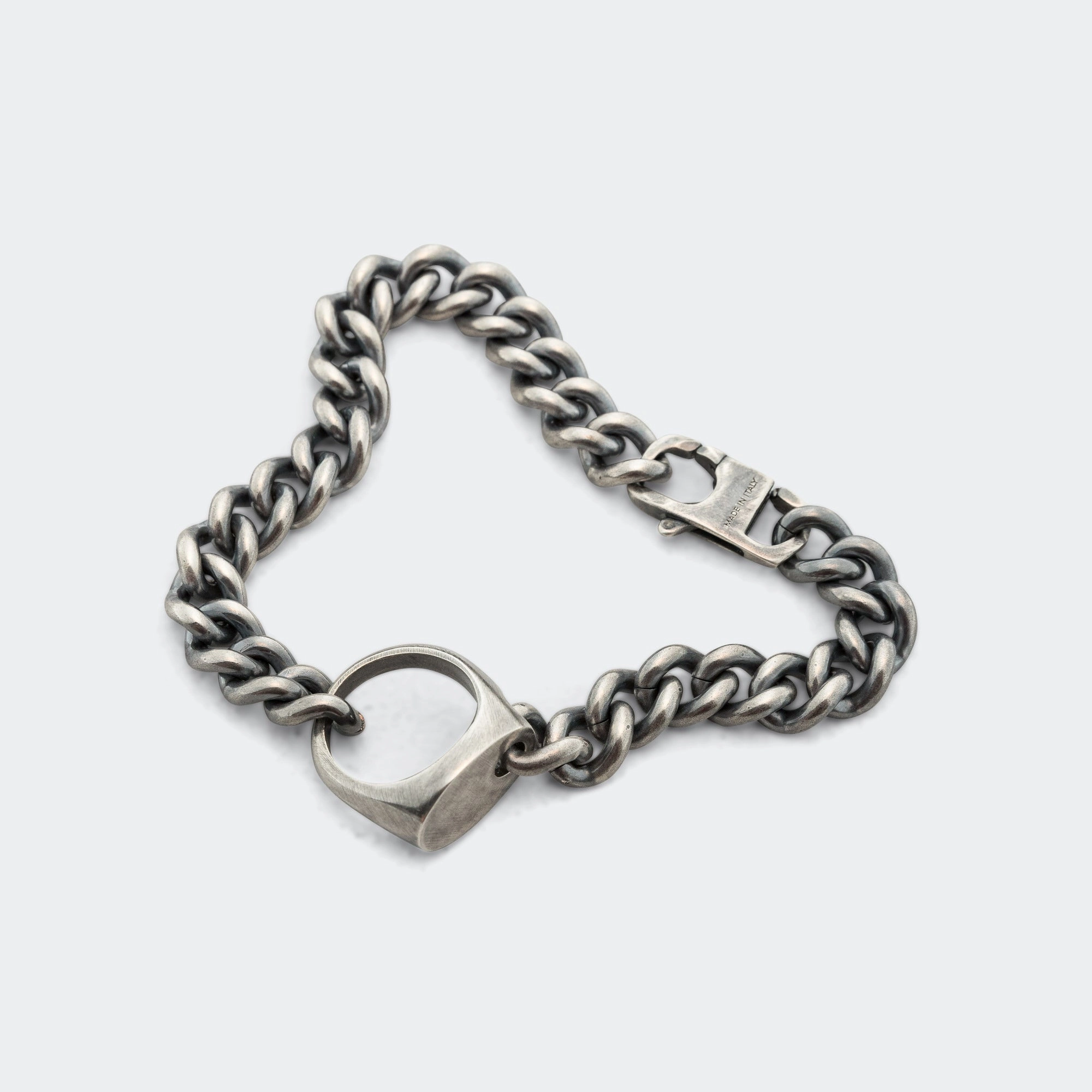 Ring Link Curb Bracelet - Silver Toned Brass