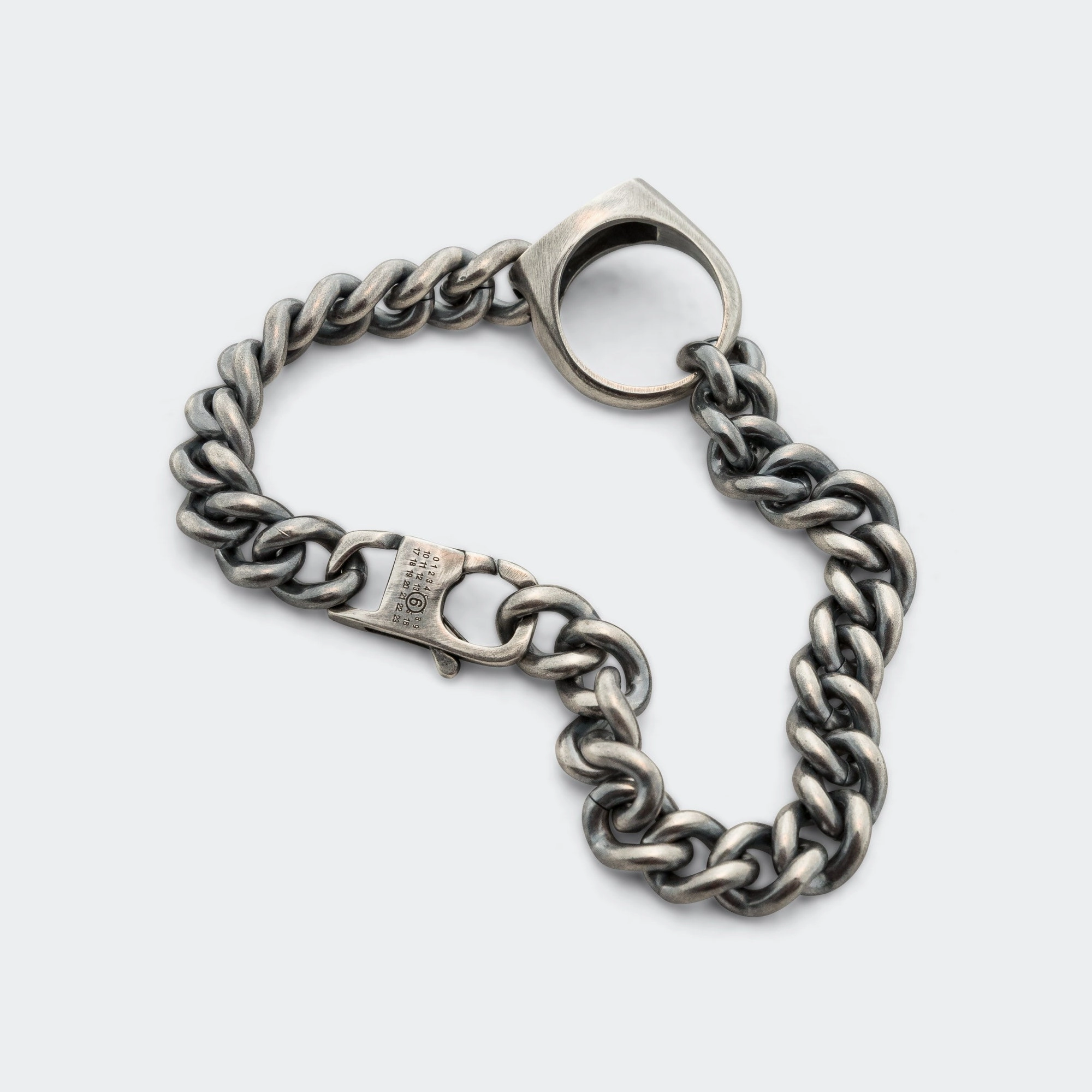 Ring Link Curb Bracelet - Silver Toned Brass