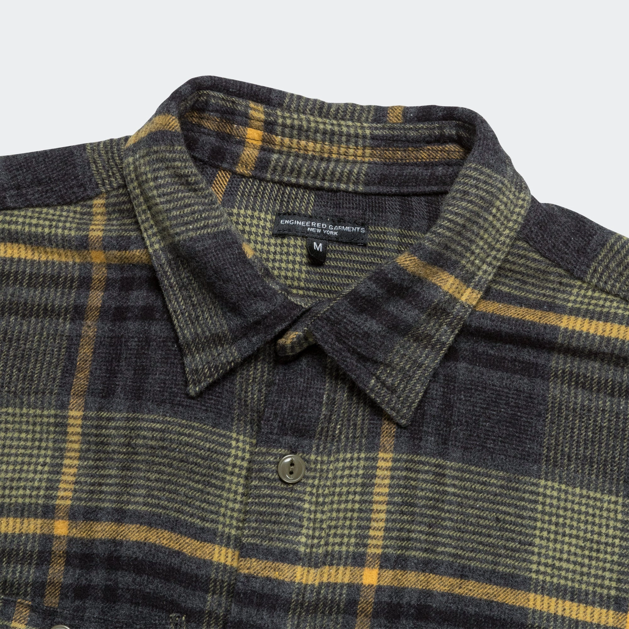 Work Shirt - Yellow/Grey Cotton Plaid Flannel